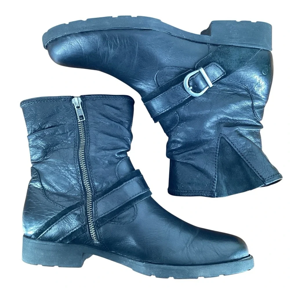 Born Virgo Slouch Engineer Boot Leather Side Zip Ankle Boots - Women's‎ Size 9M
